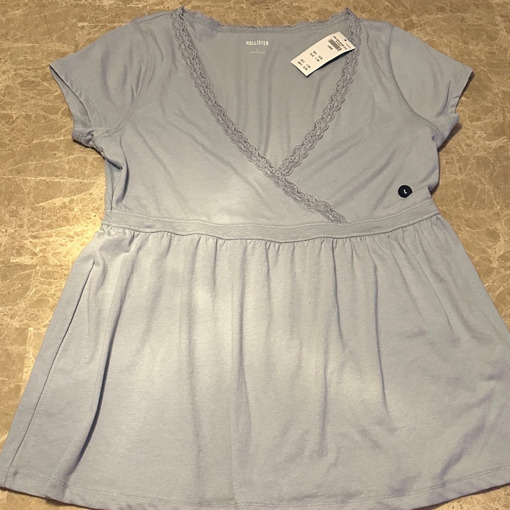 Hollister Soft Blue Lace Trim Blouse